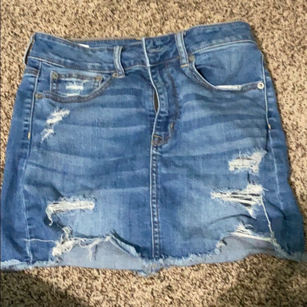 American Eagle distressed denim mini skirt